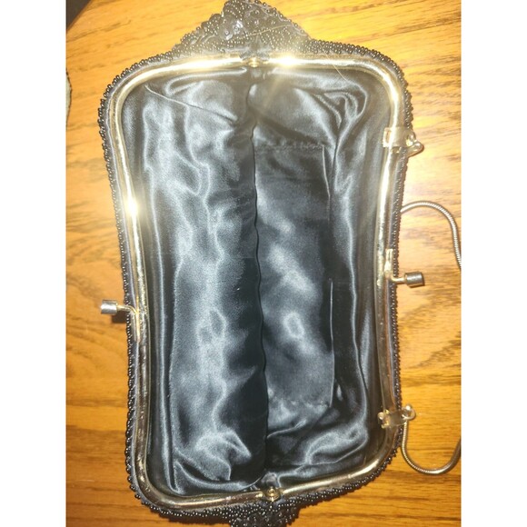 1950s Richere Bag By Walborg Black Beaded & Sequins Clutch Purse Metal strap - Picture 3 of 11